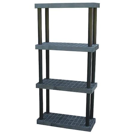 Freestanding Plastic Shelving Unit, Open Style, 16 In D, 36 In W, 75 In H, 4 Shelves, Black