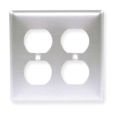 Duplex Opening Wall Plates And Box Cover, Number Of Gangs: 2 Aluminum, Brushed Finish, Silver
