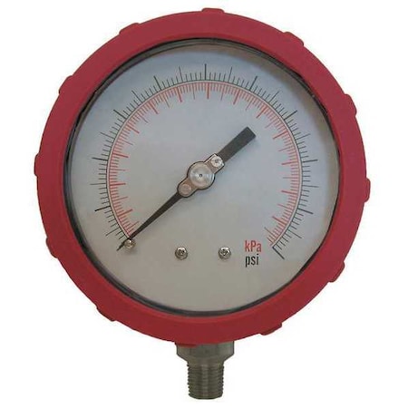 Pressure Gauge, 0 To 15 Psi, 1/4 In MNPT, Plastic, Red