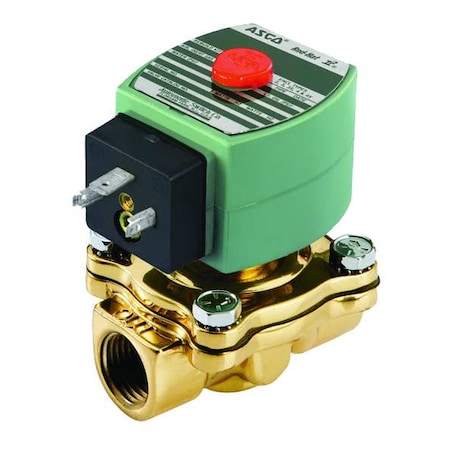 24V DC Brass Solenoid Valve, Normally Closed, 1/2 In Pipe Size
