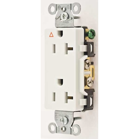 Receptacle, 20 A Amps, 125V AC, Flush Mount, Decorator Duplex Outlet, 5-20R, White