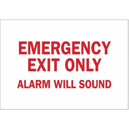 Emergency Exit Fire Sign, 10 X 14In, R/WHT, Sign Legend Text Color: Red