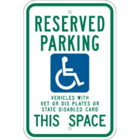 Handicap Parking Sign,24H,18W,Alum, 91389