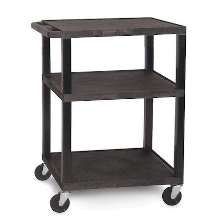 Thermoplastic Resin Utility Cart With Lipped Plastic Shelves, Flat, 3 Shelves, 300 Lb