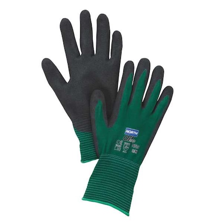 Nitrile Coated Gloves, Palm Coverage, Black/Green, 2XL, PR