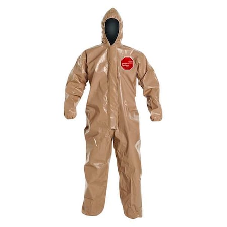 Hooded Chemical Resistant Coveralls, Tan, Zipper