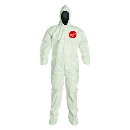 Hooded Chemical Resistant Coveralls, White, Zipper