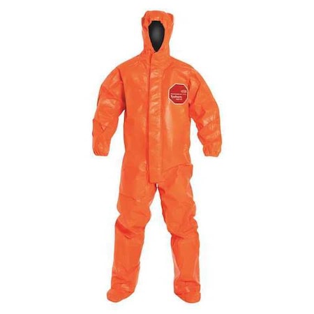 Hooded Chemical Resistant Coveralls, Orange, Zipper