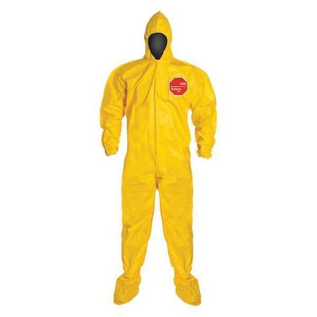 Hooded Chemical Resistant Coveralls, Yellow, Zipper