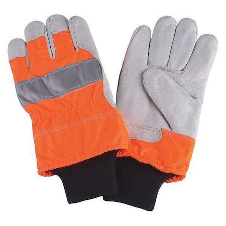 Leather Palm Gloves,High Visibility Orange,XL,PR