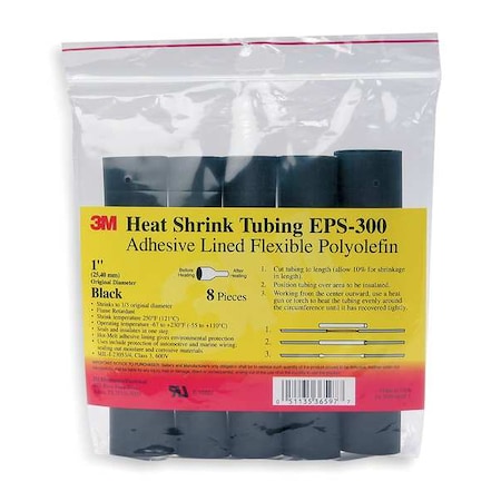 Shrink Tubing,0.75in ID,Black,6in,PK10