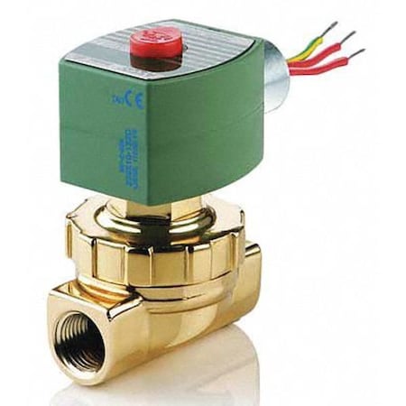 120V AC Brass Steam And Hot Water Solenoid Valve, Normally Closed, 3/8 In Pipe Size