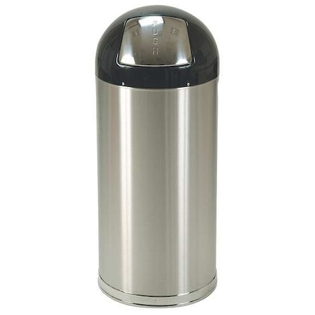 12 Gal Round Trash Can, Silver, 15 1/4 In Dia, Swing, Stainless Steel