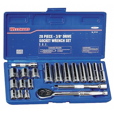 3/8 Drive Socket Wrench Set, SAE, 20 Pcs