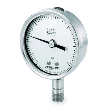 Compound Gauge, -30 To 0 To 30 In Hg/psi, 1/4 In MNPT, Stainless Steel, Silver