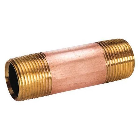 1/2 MBSPT X MNPT X 1-1/8 TBE Red Brass Pipe Nipple Sch 40