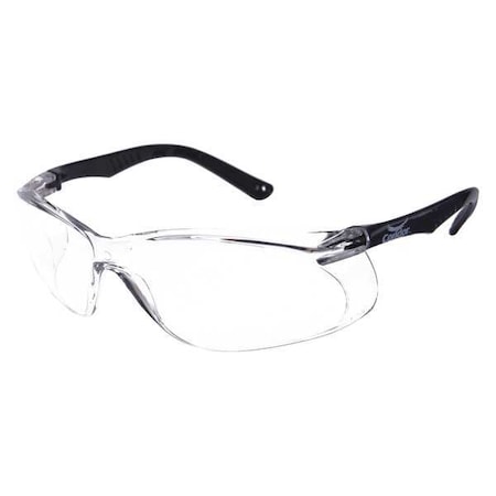 Safety Glasses, Anti-Scratch, Frameless, Wraparound, Soft End Tip, Black Arm, Clear Lens