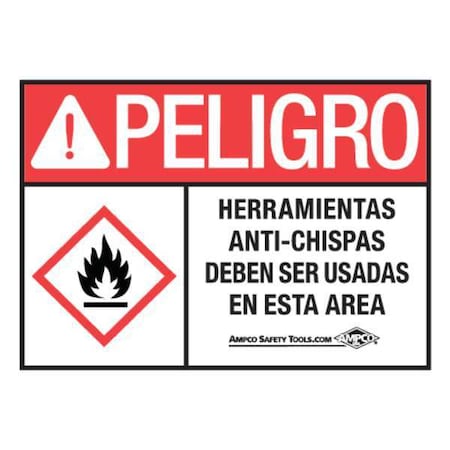 Danger Sign, 8 In H, 14 In W, Plastic, Vertical Rectangle, Spanish, DANGER SIGN SP