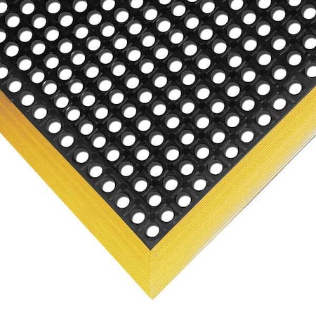 Black With Yellow Border Antifatigue Mat 3 Ft 2 In W X 5 Ft 4 In L, 7/8 In