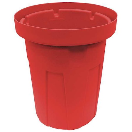 50 Gal Round Trash Can, Red, 25 1/4 In Dia, None, Polyethylene