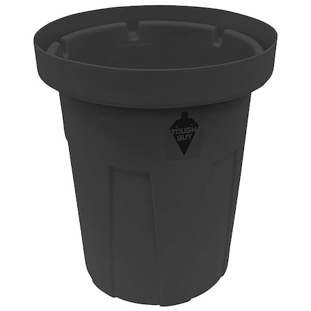 30 Gal Round Trash Can, Black, 22 In Dia, None, Polyethylene
