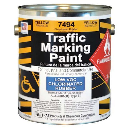 Traffic Zone Marking Paint, 1 Gal., Yellow, Chlorinated Solvent -Based