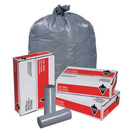 Trash Bags, 60 Gal, 38 In W, 58 In H, 1.1 Mil Thick, Extra Heavy, Gray, 100 Pack