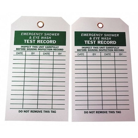 Emer Sh & Eye Wash Test Rcd Tag,Met,PK10