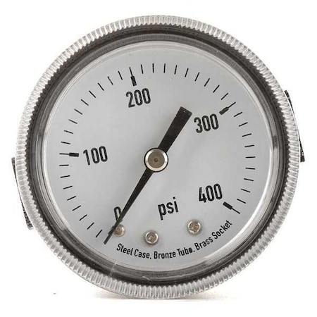 Pressure Gauge, 0 To 400 Psi, 1/8 In MNPT, Steel, Black