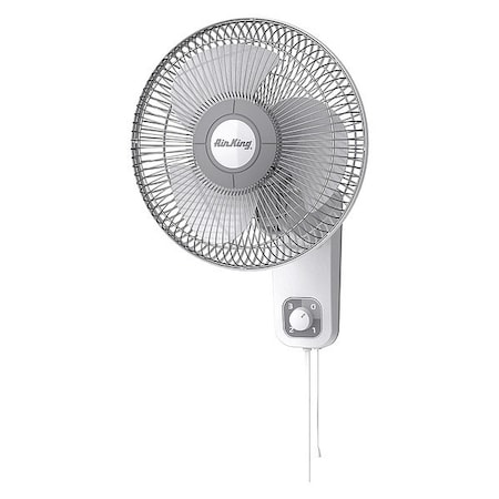 Wall Mount Fan, 12 In Oscillating, 3 Speeds, 120VAC, White