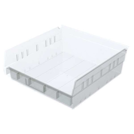 Shelf Storage Bin, Clear, Plastic, 11 5/8 In L X 11 1/8 In W X 4 In H, 20 Lb Load Capacity