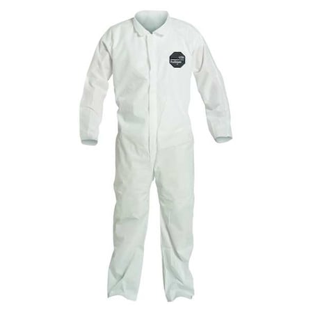 Collared Disposable Coverall, 25 PK, White, SMS, Zipper