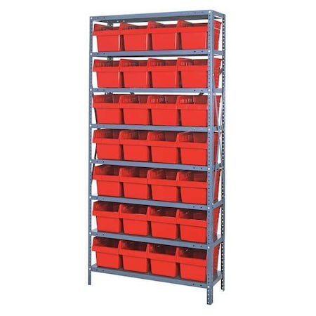 Steel Bin Shelving, 36 In W X 75 In H X 12 In D, 8 Shelves, Red