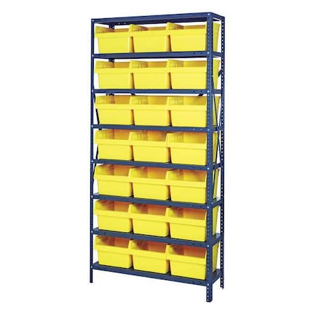 Steel Bin Shelving, 36 In W X 75 In H X 12 In D, 8 Shelves, Yellow