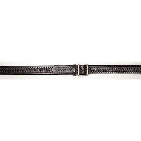 Black Weave Leather (Belt), Solid Brass Nickel Plated (Buckle) Pants Garrison Belts, 32