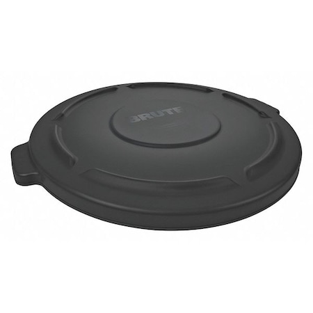 32 Gal Flat Trash Can Lid, 22 1/4 In W/Dia, Black, Resin, 0 Openings