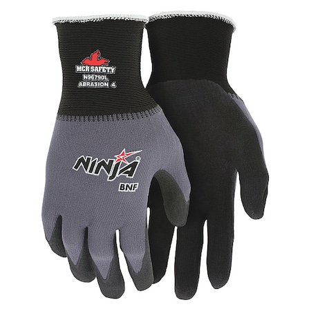 Foam Nitrile Coated Gloves, Palm Coverage, Black/Gray, 2XL, PR