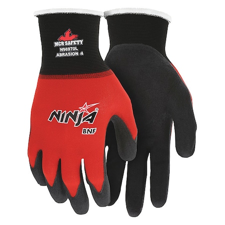 Foam Nitrile Coated Gloves, Palm Coverage, Black/Red, XL, PR