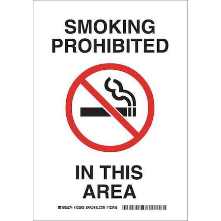 No Smoking Sign, 14 In H, 10 W, Plastic, Rectangle, English, 123907