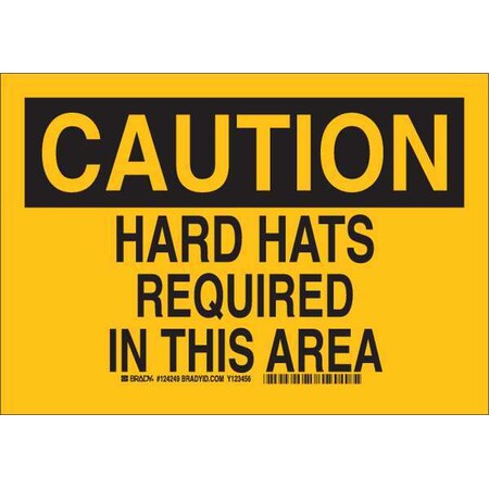 Caution Sign, 7X10, Black/Yellow, Legend: Hard Hats Required In This Area