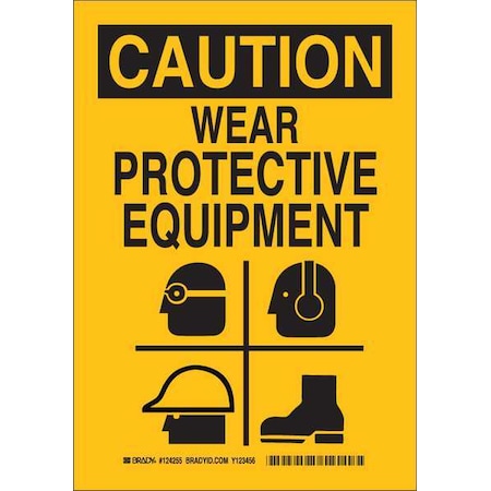 Caution Sign, 14X10, Black/Yellow, Legend: Wear Protective Equipment