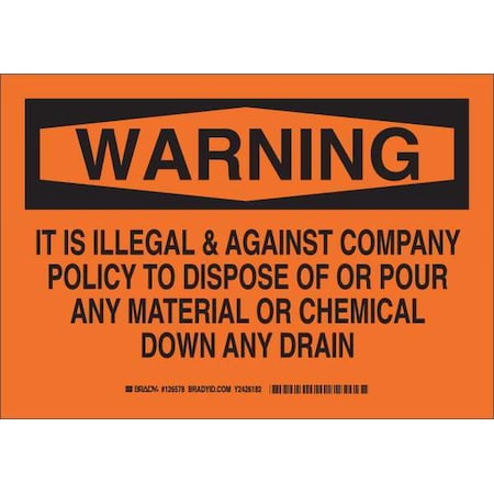 Warning Sign, 10 H, 14 W, Plastic, Rectangle, English, 126580