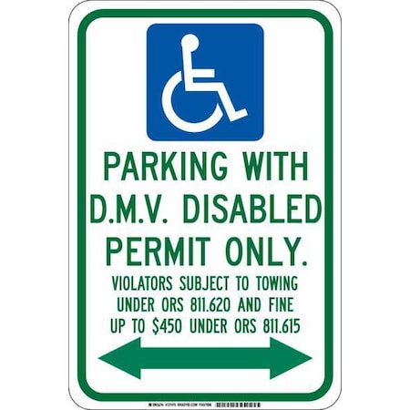 Handicap Parking Sign,18H,12W,Alum, 127473