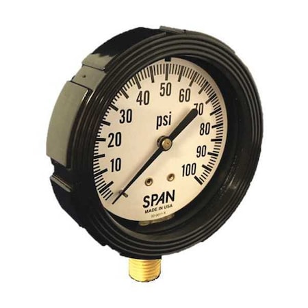 Pressure Gauge, 0 To 6000 Psi, 1/4 In MNPT, Black