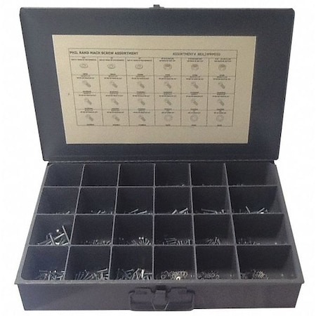 Nut And Screw Assortment, Low Carbon Steel, Zinc Plated Finish