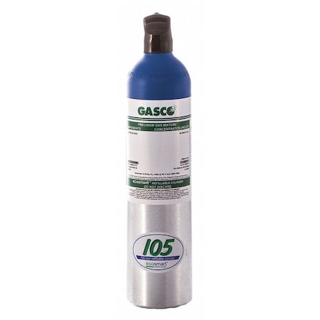 Calibration Gas, Nitrogen, Oxygen, 105 L, C-10 Connection, +/-2% Accuracy, 1,200 Psi Max. Pressure