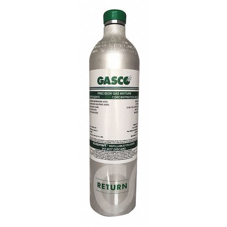 Calibration Gas, Carbon Monoxide, Nitrogen, Oxygen, 34 L, C-10 Connection, +/-5% Accuracy