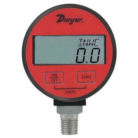 Digital Pressure Gauge, 0 To 15 Psi, 1/4 In MNPT, Plastic, Red