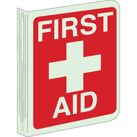 First Aid Sign, 12 Height, 9 Width, Plastic, Rectangle, English