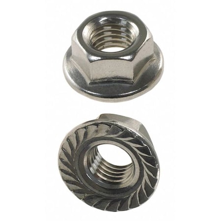 Serrated Lock Nut, 3/8-24, 18-8 Stainless Steel, Not Graded, Plain, 10 PK